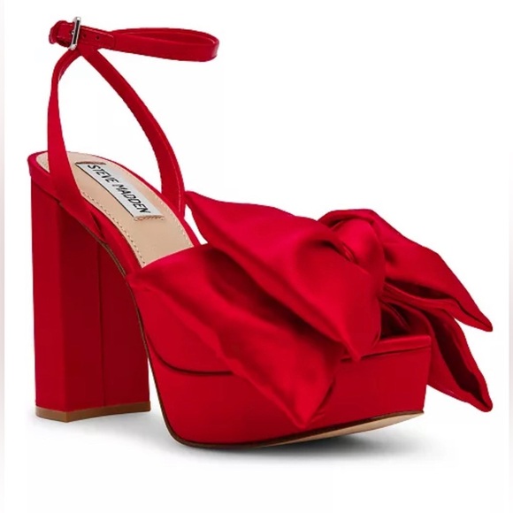 Steve Madden Bold Red Satin Bow Platform Sandals size 8.5 NWOB - Picture 1 of 12